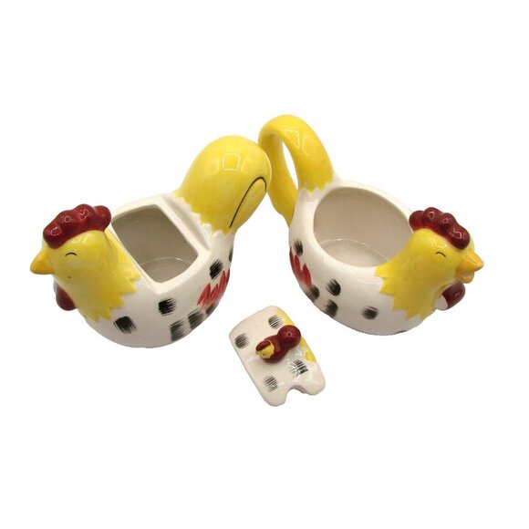 Vintage Chicken Rooster and Hen Cream and Sugar Bowl Set Chestnut Creek Ceramic - Picture 10 of 12